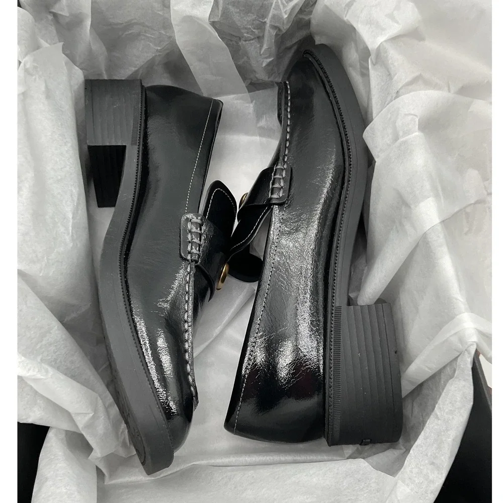 Coach Leah Loafer Black Glazed Leather Signature C Hardware CCH83 Womens 9B